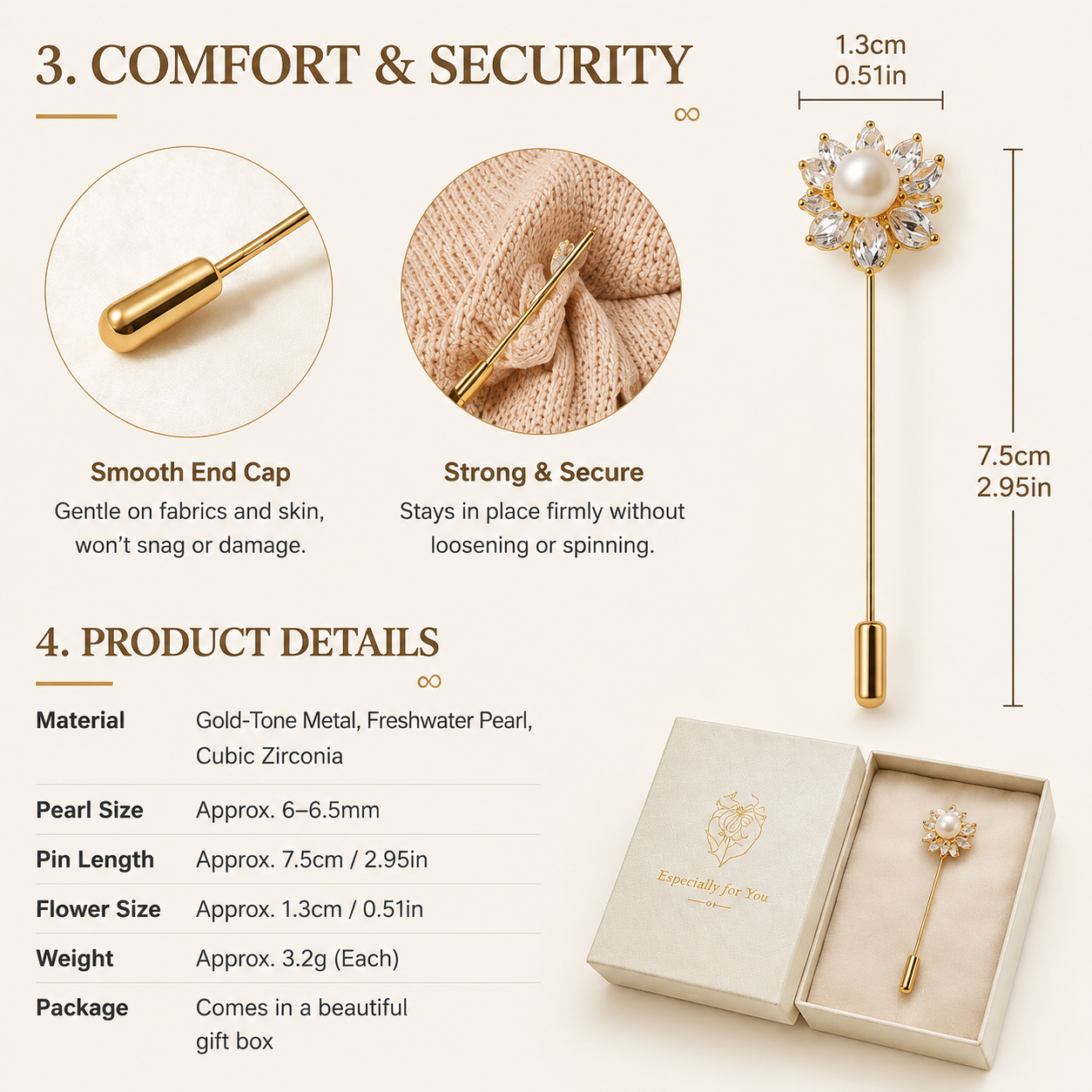 Freshwater Pearl Floral Brooch, Elegant Lapel Pin for Everyday & Formal Wear