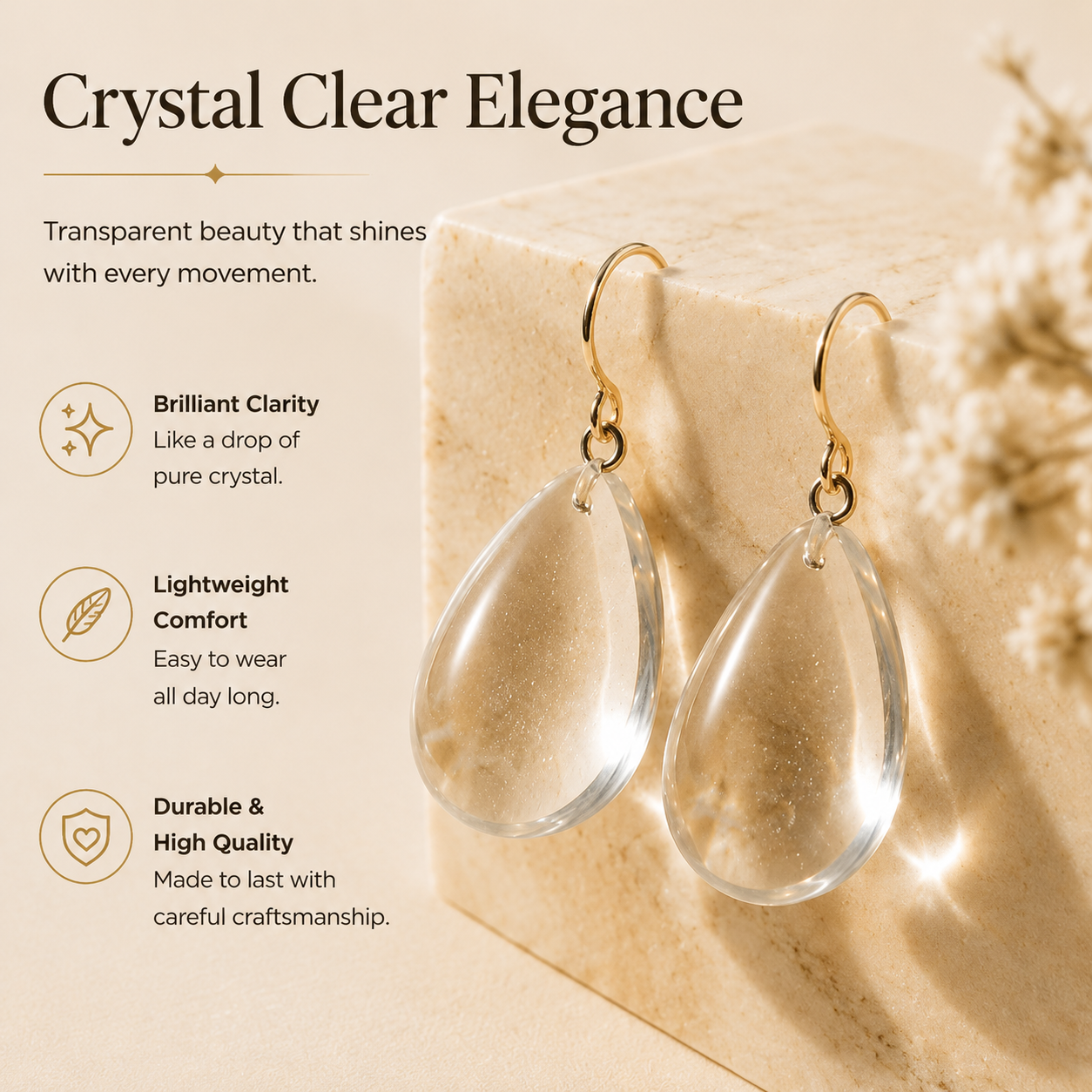 Timeless Teardrop Crystal Earrings, Comfortable Lightweight Dangle Earrings for Women