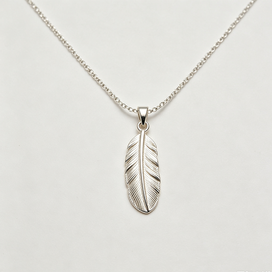 Lightweight Silver Feather Pendant Necklace, Symbol of Freedom & Strength for Women