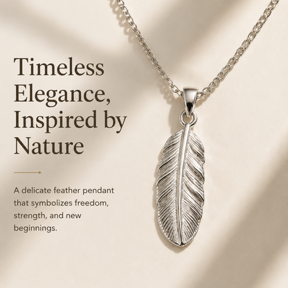 Lightweight Silver Feather Pendant Necklace, Symbol of Freedom & Strength for Women