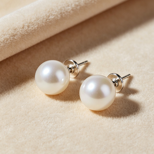 High-Luster Pearl Stud Earrings, Hypoallergenic Silver Earrings for Sensitive Ears
