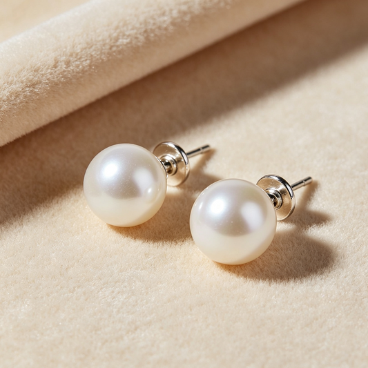 High-Luster Pearl Stud Earrings, Hypoallergenic Silver Earrings for Sensitive Ears
