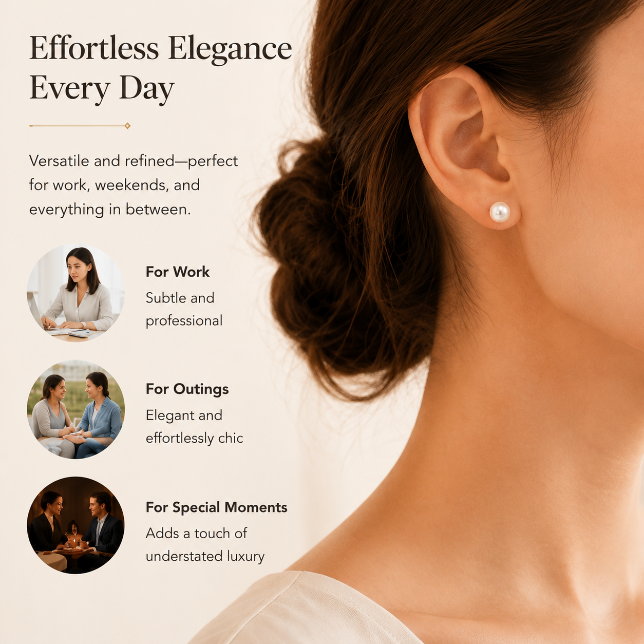 High-Luster Pearl Stud Earrings, Hypoallergenic Silver Earrings for Sensitive Ears