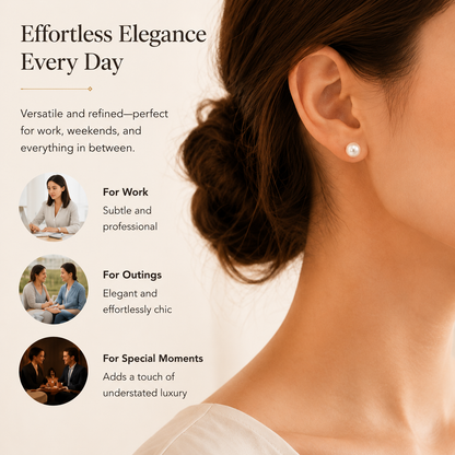 High-Luster Pearl Stud Earrings, Hypoallergenic Silver Earrings for Sensitive Ears