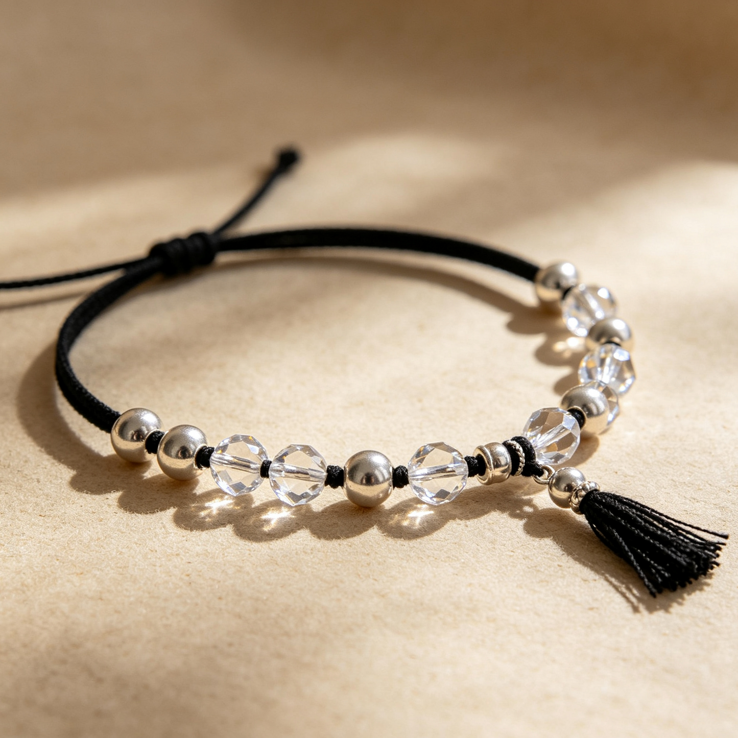 Lightweight Crystal Beaded Cord Bracelet, Tarnish-Resistant Everyday Jewelry