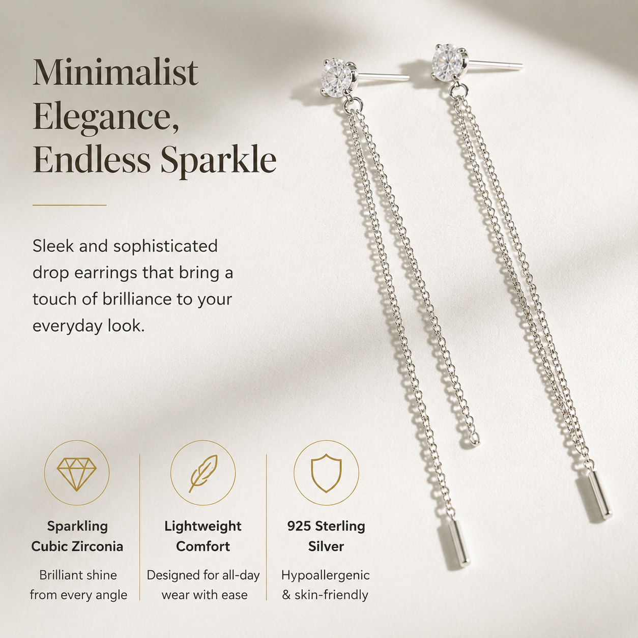 Lightweight Zirconia Tassel Earrings, Elegant Everyday & Formal Jewelry