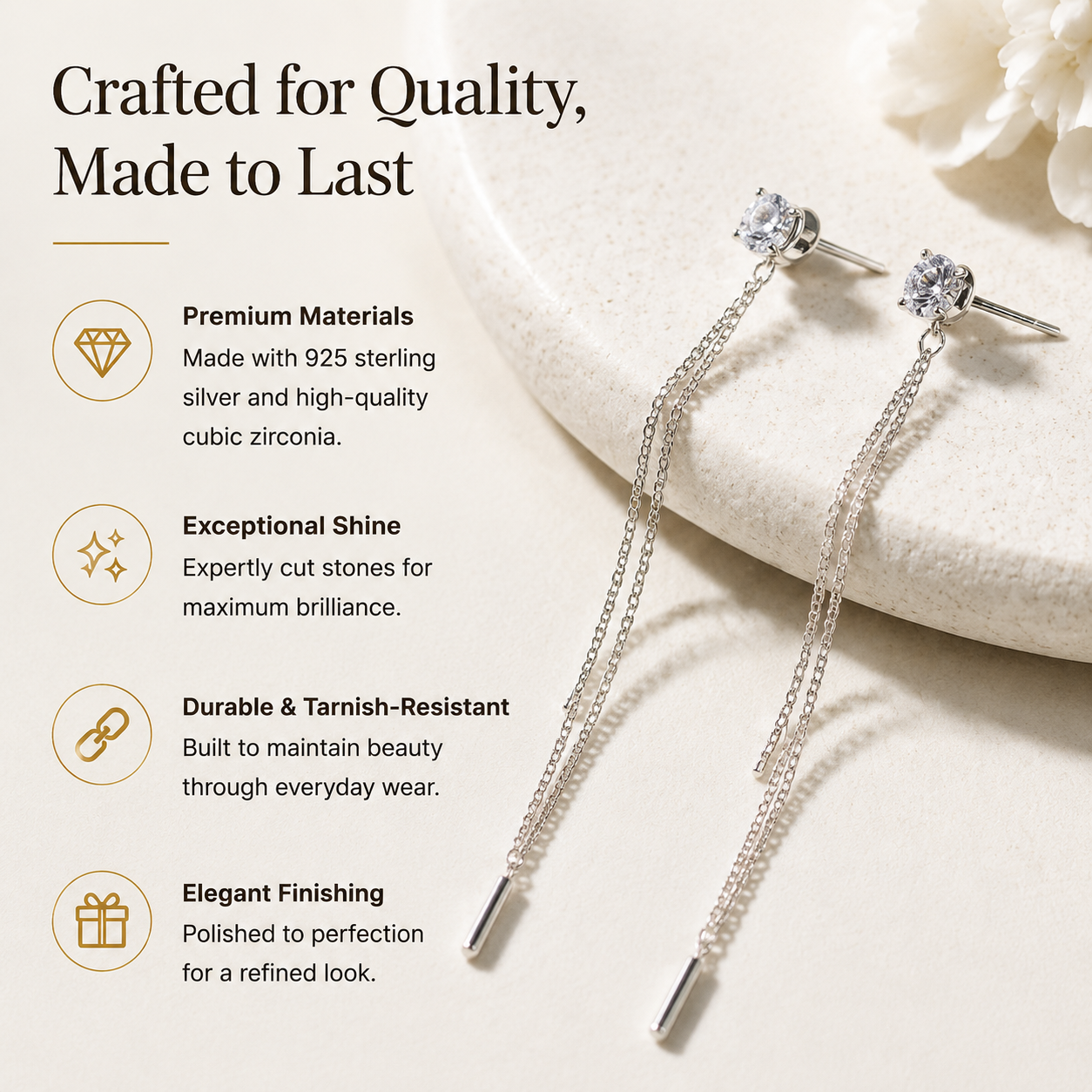 Lightweight Zirconia Tassel Earrings, Elegant Everyday & Formal Jewelry