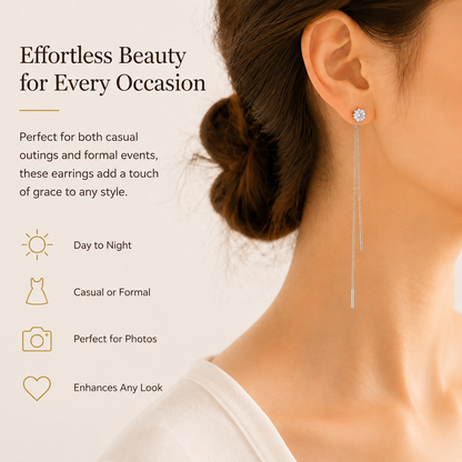 Lightweight Zirconia Tassel Earrings, Elegant Everyday & Formal Jewelry