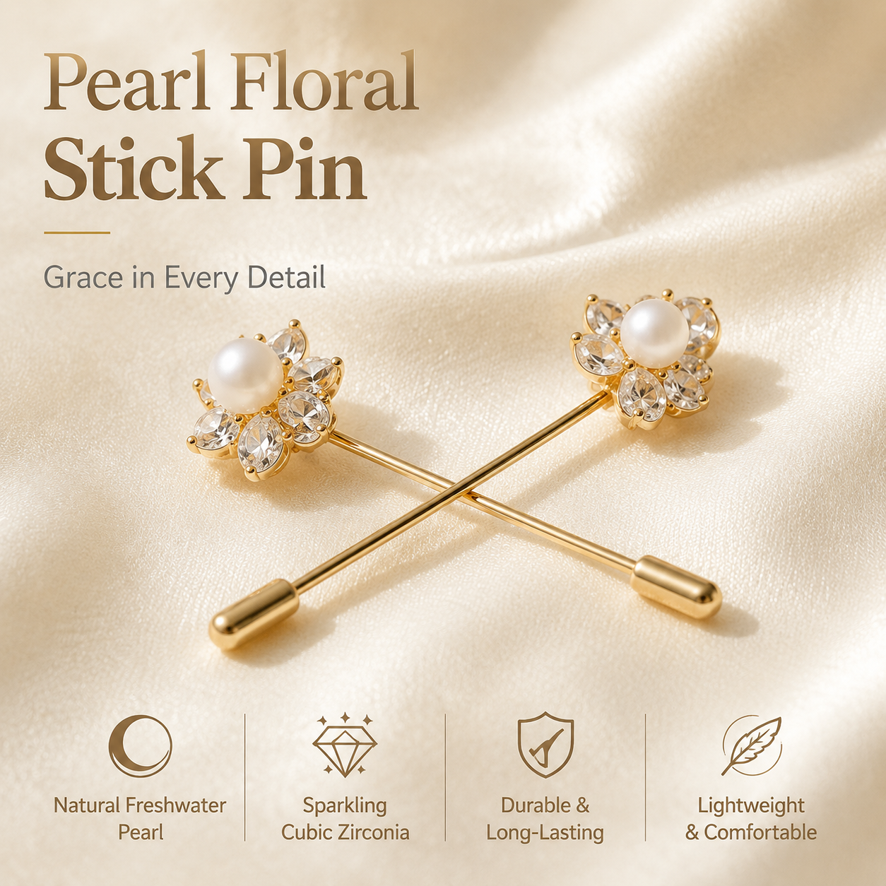 Freshwater Pearl Floral Brooch, Elegant Lapel Pin for Everyday & Formal Wear