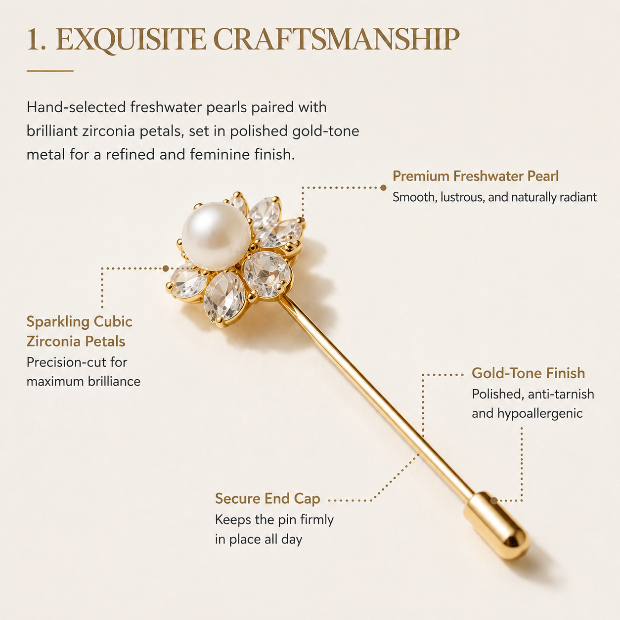 Freshwater Pearl Floral Brooch, Elegant Lapel Pin for Everyday & Formal Wear