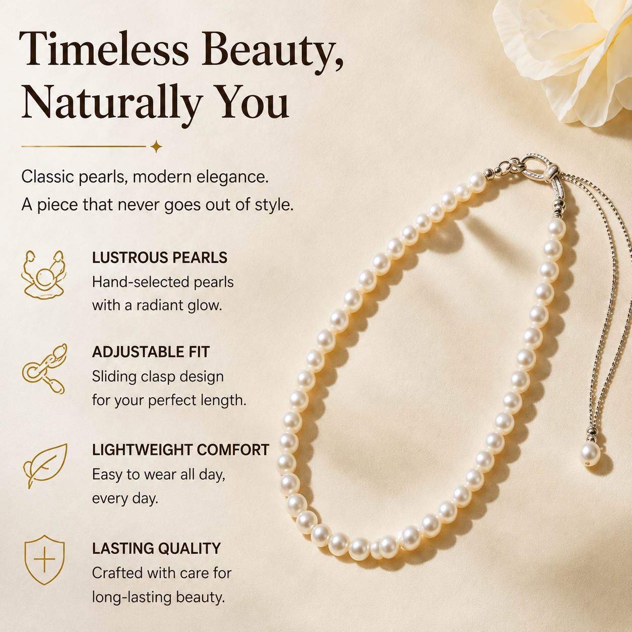 Elegant Adjustable Pearl Choker, Lustrous Natural Pearls for Gifting